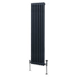 Traditional anthracite grey 2 column radiator, 1800 x 382mm, featuring a sleek vertical design and polished metal valves