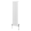 Tall, traditional white 2-column radiator with a sleek design, featuring vertical fins and chrome valves for efficient heating
