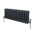 Traditional anthracite grey 3 column radiator with a sleek, smooth finish, featuring polished valves and a rectangular shape