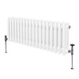 Traditional white 3 column radiator with a smooth, glossy finish, featuring two adjustable valves for easy temperature control