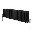 Traditional black 3 column radiator with a smooth finish, featuring rounded edges and adjustable valves, measuring 300 x 1012mm