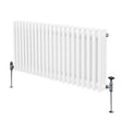 Traditional white 3 column radiator with a smooth, glossy finish, featuring two adjustable valves and a sleek, rectangular design