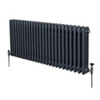 Traditional anthracite grey 3 column radiator with a sleek, smooth finish, featuring rounded edges and two side valves for easy installation