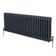 Traditional anthracite grey 3 column radiator with a sleek, ribbed design, measuring 600 x 1462mm, featuring polished valves