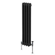 Traditional black 3 column radiator, 1500 x 202mm, featuring a smooth finish and sturdy legs for stability and style