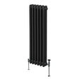 Traditional black 3 column radiator, 1500 x 292mm, featuring a sleek design with smooth, glossy finish and sturdy metal legs