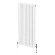 Traditional white 3 column radiator, 1500 x 562mm, featuring smooth, rounded edges and a sleek, modern design with metal valves