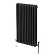 Traditional black 3 column radiator, 1500 x 562mm, featuring a sleek, smooth finish and sturdy metal construction with adjustable valves