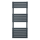 Anthracite grey flat panel towel radiator, 1200mm x 450mm, featuring sleek horizontal slats and a modern minimalist design