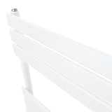 Sleek white flat panel towel radiator with horizontal slats, measuring 1200mm x 450mm, designed for modern bathrooms