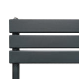 Anthracite grey flat panel towel radiator with sleek horizontal bars, perfect for modern bathrooms and efficient heating solutions