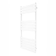 Sleek white flat panel towel radiator, 1200mm x 500mm, featuring horizontal slats for efficient drying and modern design