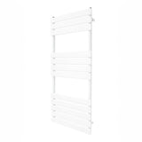 Sleek white flat panel towel radiator, 1200mm x 500mm, featuring horizontal slats for efficient drying and modern design