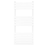 Sleek white flat panel towel radiator, 1200mm x 500mm, featuring smooth lines and a modern design, ideal for any bathroom décor