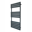 Flat panel towel radiator in anthracite grey, featuring sleek horizontal slats and a modern design, perfect for contemporary bathrooms