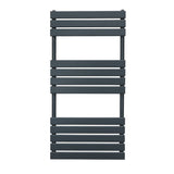 Flat panel towel radiator in anthracite grey, featuring a sleek design with horizontal slats and a modern finish, measuring 1200mm x 600mm