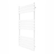 Sleek white flat panel towel radiator measuring 1200mm x 600mm, featuring horizontal slats and a modern minimalist design