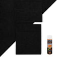 Black van carpet lining with two storage pouches and adhesive glue, featuring a soft texture and durable material for easy installation