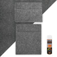 Smoke grey van carpet lining with two storage pouches and adhesive glue, featuring a soft texture and durable material