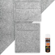 Silver grey van carpet lining with two storage pouches and adhesive glue, featuring a soft felt texture and practical design