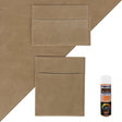 Beige van carpet lining with two storage pouches and adhesive glue, featuring a soft texture and durable material for easy installation