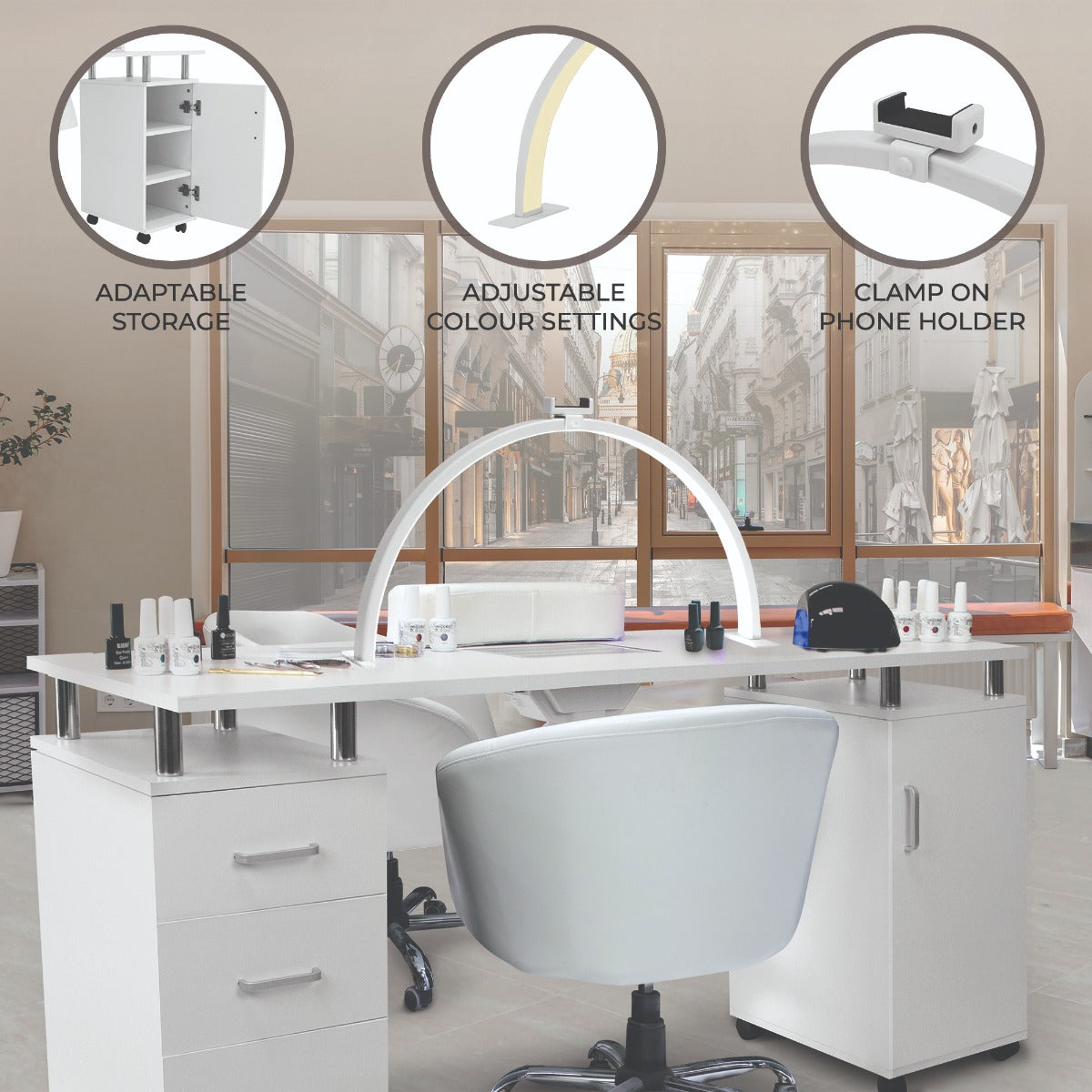 Professional Manicure Table & LED Half Moon Lamp