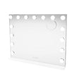 Sleek LED Bluetooth mirror measuring 58 x 46cm, featuring a glossy surface and illuminated circular lights for enhanced visibility