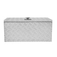 Extra large aluminium tool box with a diamond plate texture, featuring a sturdy latch and a sleek silver finish for durability