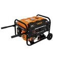 T-Mech portable petrol generator with orange and black casing, featuring wheels, handles, and control panel for easy operation