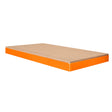 Durable 120cm x 60cm workbench shelf with a smooth, light brown surface and vibrant orange edges, perfect for additional storage