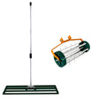 Green 100cm lawn leveller and aerator with a sturdy metal handle, featuring a roller with spikes for effective soil aeration