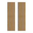 Two vertical acoustic slat wall panels in oak, featuring a natural wood finish with evenly spaced vertical grooves for sound absorption