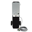 Deluxe portable horse shower in black with a sleek silver control panel, sturdy wheels, and a flexible hose for easy use