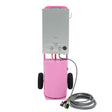 Deluxe portable horse shower in vibrant pink with a sleek silver control panel, sturdy wheels, and a flexible hose for easy use