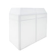 Sleek white DJ disco booth with a modern design, featuring a smooth surface and illuminated panels for vibrant events