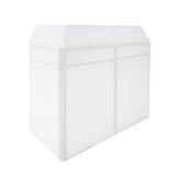 Sleek white DJ disco booth with a modern design, featuring a smooth surface and illuminated panels for vibrant events