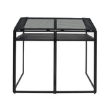 Sleek black metal DJ disco booth with a mesh top, featuring a sturdy frame and spacious surface for equipment setup
