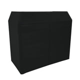 Sleek black DJ disco booth with a modern design, featuring smooth surfaces and a sturdy rectangular shape for professional setups