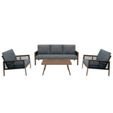 Aluminium 4 Piece Sofa Set - Wood Effect