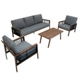 Aluminium 4 Piece Sofa Set - Wood Effect