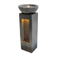 Sleek gray electric water feature with a modern design, featuring a bowl on top and illuminated water flowing through a vertical slot