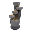 Elegant electric water feature with cascading bowls, textured gray finish, and illuminated water for a tranquil ambiance