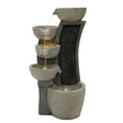 Sleek electric water feature with four cascading bowls, textured stone finish, and illuminated base, creating a tranquil ambiance