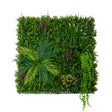Lush green artificial wall tile featuring various textured plants, including ferns and trailing vines, ideal for indoor decor