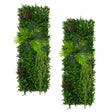 Lush green artificial wall tiles featuring various tropical plants, including ferns and leafy vines, ideal for indoor decor