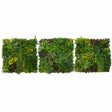 Lush green artificial wall tiles featuring various textures and shades of foliage, perfect for enhancing indoor spaces with a natural look