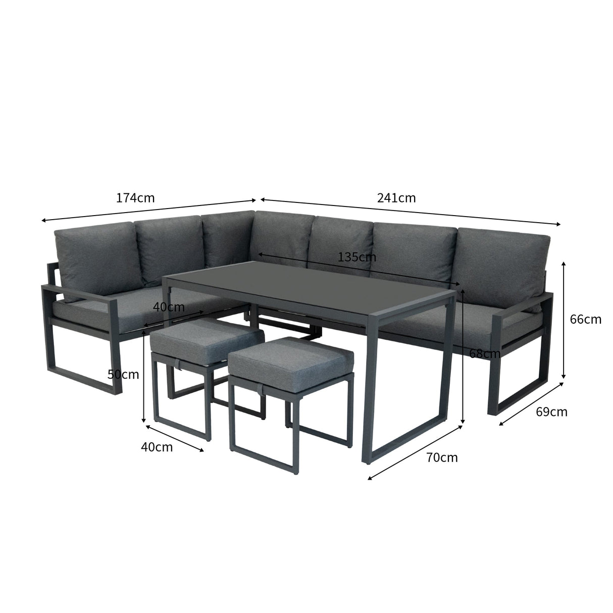 Aluminium Corner Sofa Set - Anthracite Grey