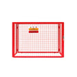 Collapsible red mesh cage for gas bottles, measuring 100cm x 140cm x 50cm, featuring a secure locking mechanism and warning signs