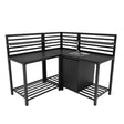 Stylish black aluminium outdoor kitchen set with a corner design, slatted shelves, and a built-in sink for convenient cooking