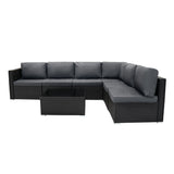 Rattan Modular 7 Piece Furniture Set - Black
